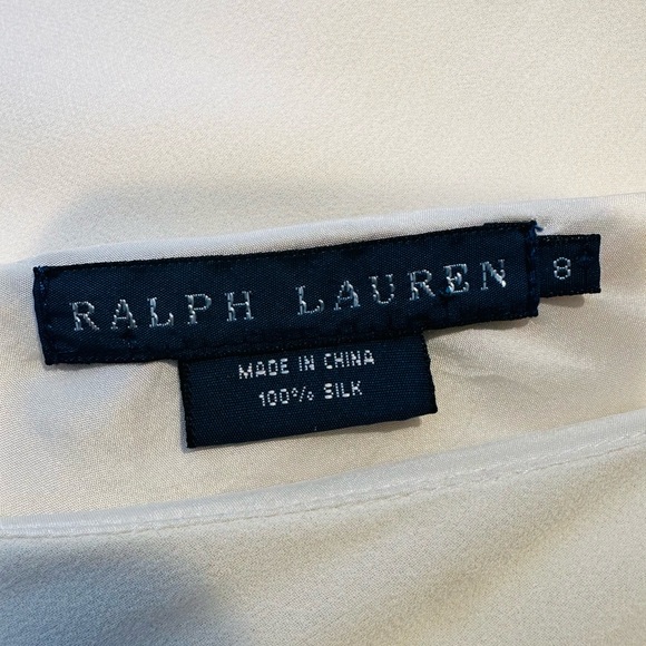 Ralph Lauren Blue Label Cream Asymmetrical 100% Silk Dress Size 8 - Picture 10 of 11